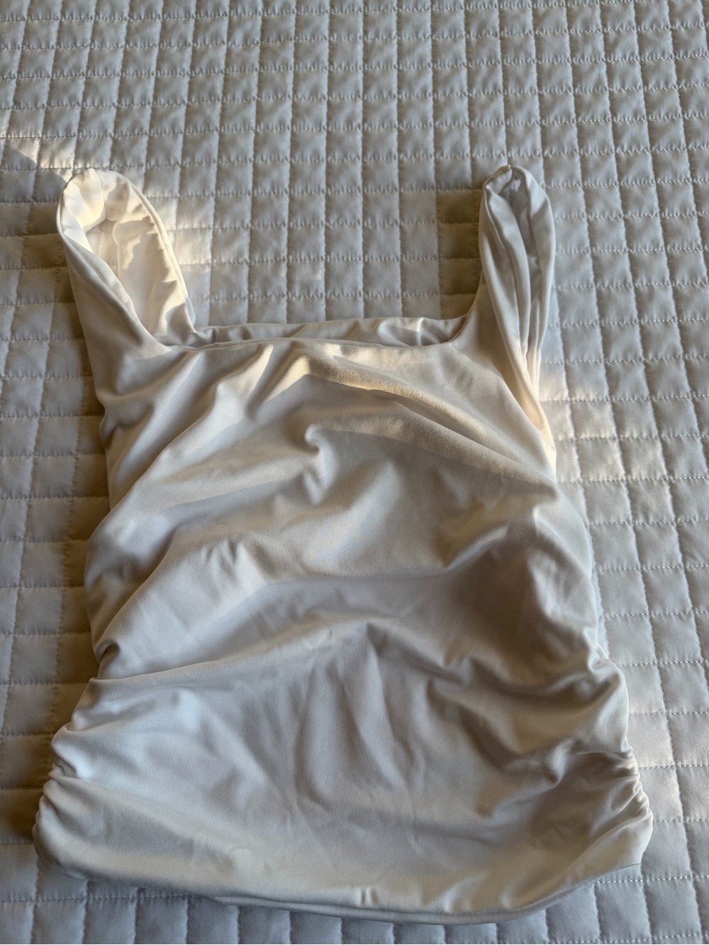 SHEIN Cream Square Neck Ruched Crop Top